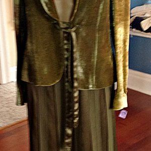 Green Velvet and Silk Skirt and Jacket